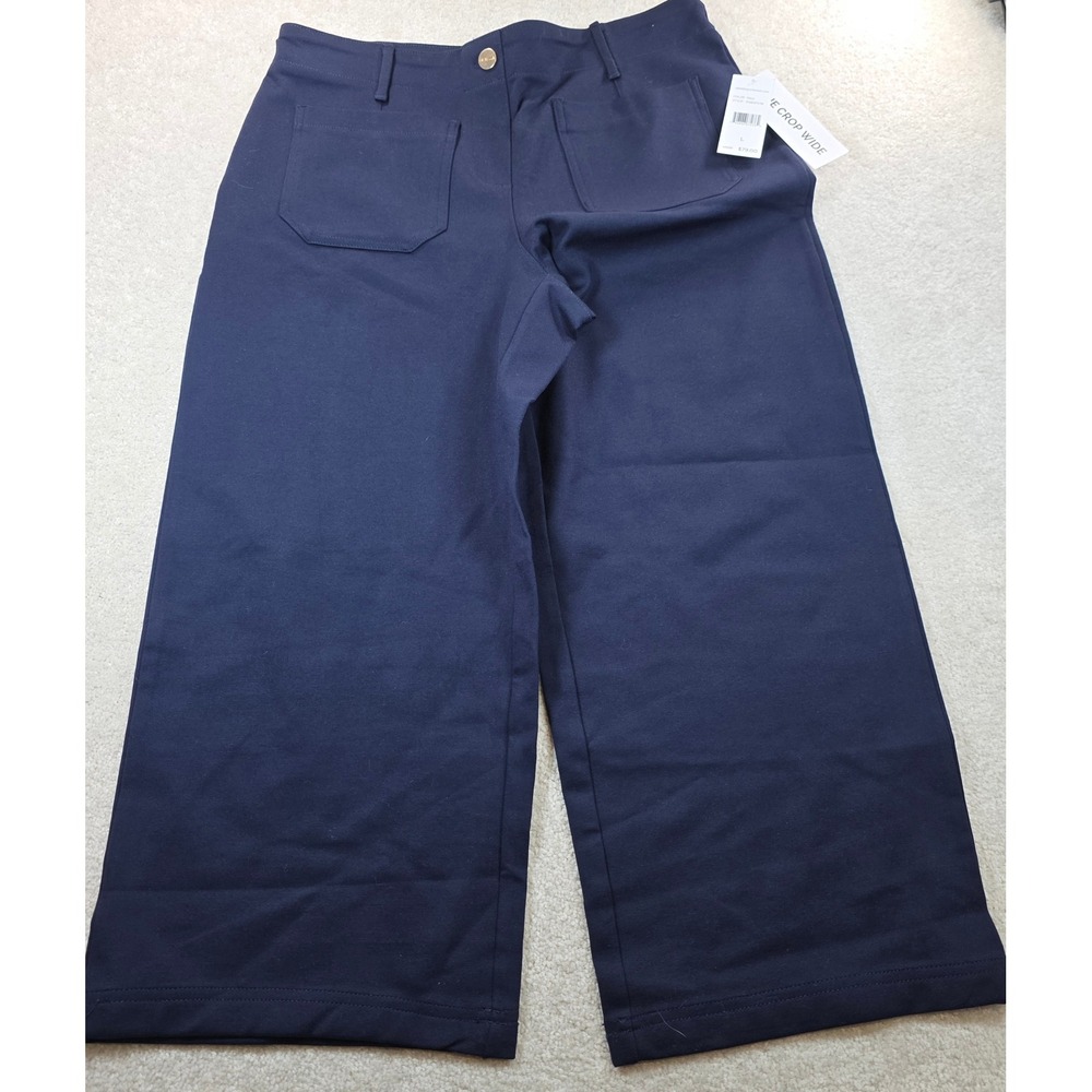 Rafaella Crop Wide Leg Pants Womens Large Navy Blue High Rise Stretch NEW NWT
